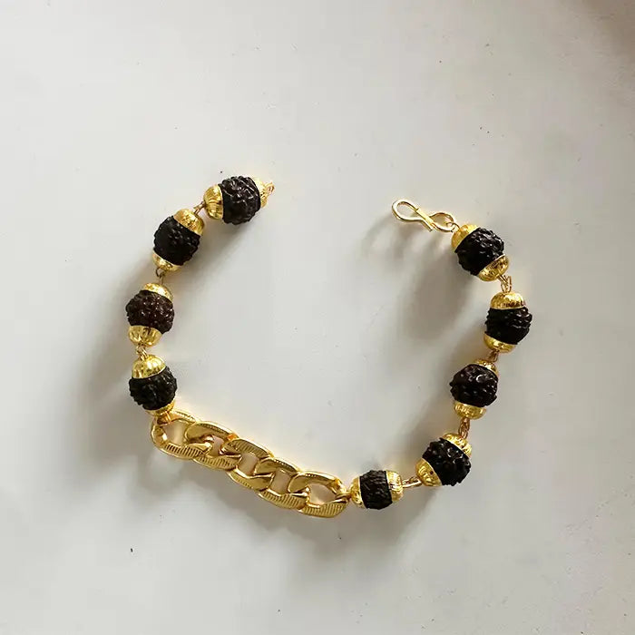 Black Rudraksha Rakhi Bracelet With Gold Chain – Spiritual Beaded Bracelet For Men & Women - View #7