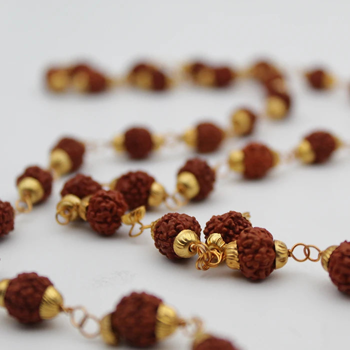 Original 40 Dana Golden Cap Rudraksha Mala, Rudraksha Mala Beads For Men Women