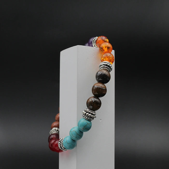 7 Chakra Yoga Stretchable Bracelet, Stylish Yoga Meditation Bracelet for Men and Women, Multicolor Natural Stones Reiki Yoga Healing Cuff Hand Wrist Band, Bangle Fashion Jewellery