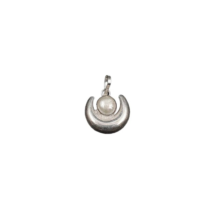 Moti chandra silver locket,half moon shape silver pendant,white gemstone plated silver moon,Pearl Locket gemstone,Original Pure Sterling Silver