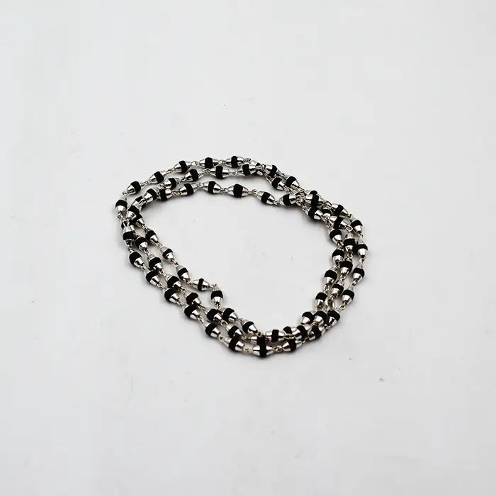 Original Black Kanthi Silver Cap Tulsi Mala (Small Size)