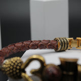 Trishul Damru Rudraksha Beads Mahakal Shiva Bracelet, OM Genuine Leather Bracelet for Men and Boys, Shivji Traditional Religious Bangle, Bahubali Kada (Free Size, Brown)
