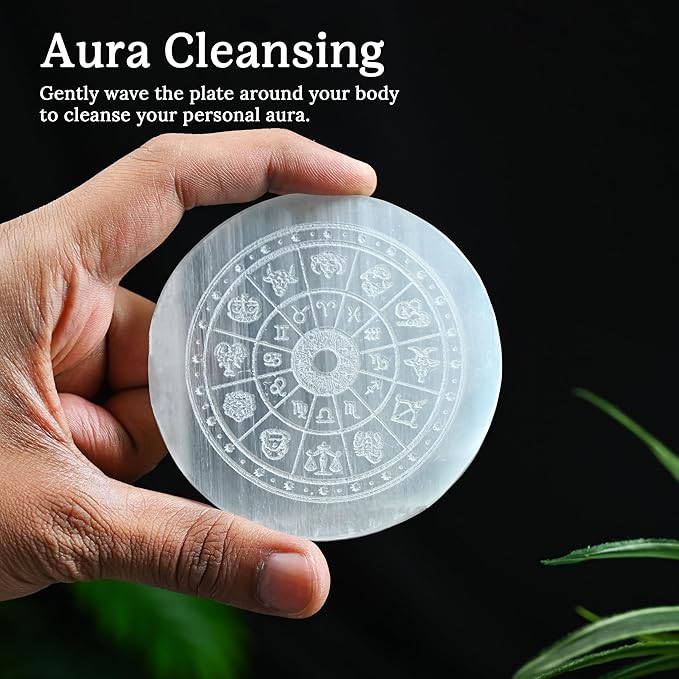 Selenite Charging Plate with Zodiac Signs