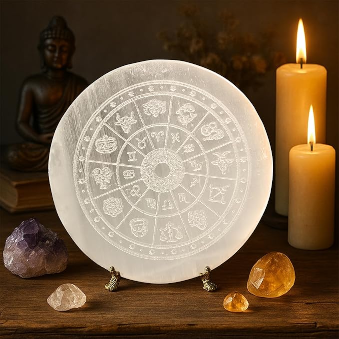 Selenite Charging Plate with Zodiac Signs
