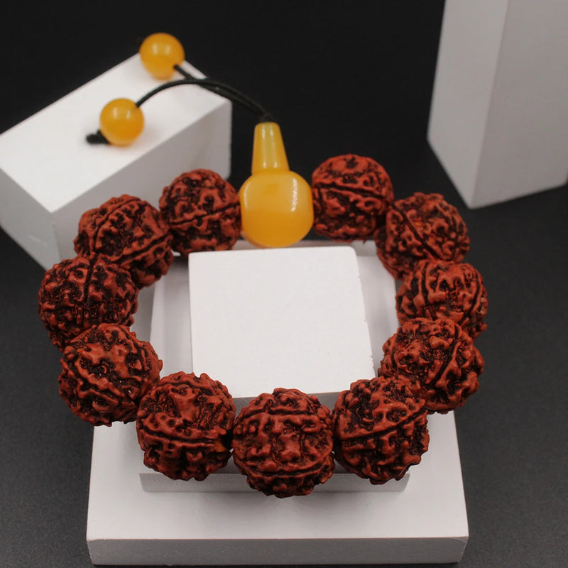 Natural Big Rudraksha Bracelet For Men And Women, Stretchable Nylon Thread Energized Wrist Hand Band, Original 5 Mukhi Face Rudraksha Bead Bracelet Adjustable