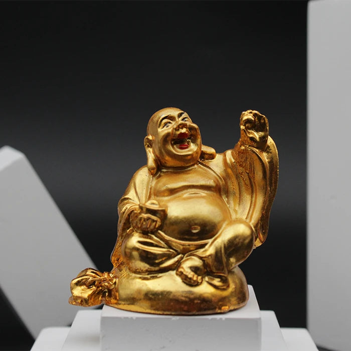 Golden Laughing Buddha Statue for Home Decor Good Luck, Laughing Buddha Statue Set of 6 Pieces, Laughing Buddha Statues Combo Box Gift Item for Money, Fengshui Vastu