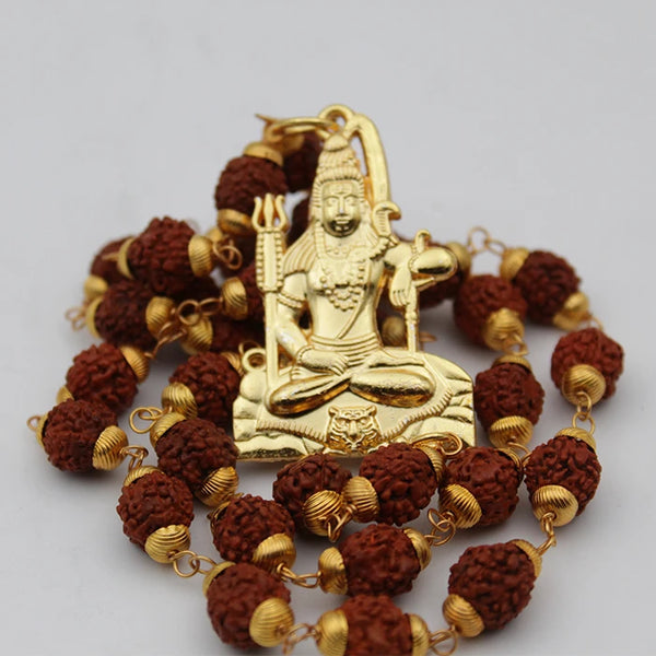 Gold Plated Shiva Shankar Bholenath Pendant Brass with Rudraksha Mala