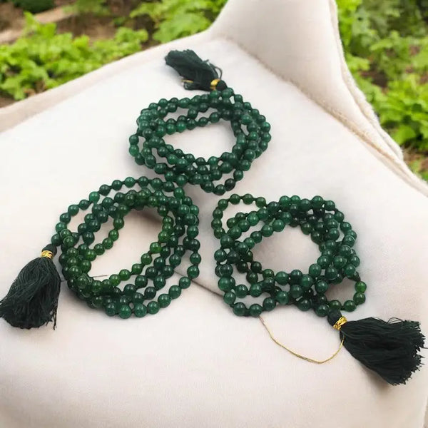 Pack Of 3 Combo Set Original Green Hakik (Hakeek) Mala Certified Jaap Mala 108 Beads for Men and Women