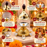 Akhand Diya with Glass Cover, Brass Puja Diya for Diwali Puja