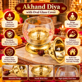 Akhand Diya with Oval Glass Cover