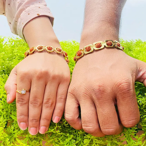 Pack of 2 Golden Rudraksha Chain Bracelet combo For Men and Women