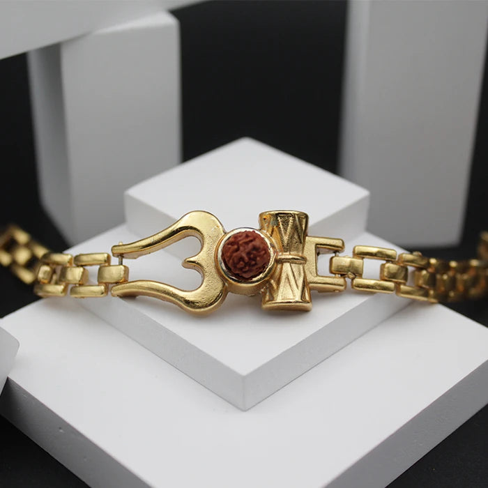 Best Gold Plated OM Damru Trishul Rudraksha hand Bracelet