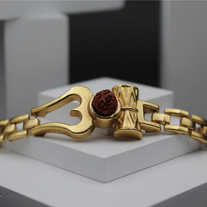 Best Gold Plated OM Damru Trishul Rudraksha hand Bracelet