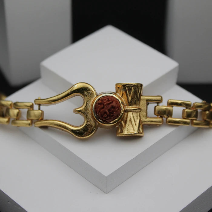 Best Gold Plated OM Damru Trishul Rudraksha hand Bracelet – Dharmsaar