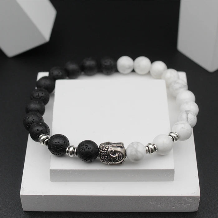 Black and White  Chakra Yoga Stretchable Bracelet