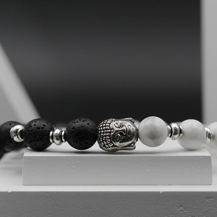 Black and White  Chakra Yoga Stretchable Bracelet