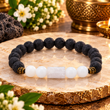 Cancer Rashi Bracelet with Black & White Rudraksha Beads l कर्क राशि (Free Size)
