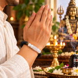 Cancer Rashi Bracelet with Black & White Rudraksha Beads l कर्क राशि (Free Size)