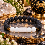 Cancer Rashi Bracelet with Black & White Rudraksha Beads l कर्क राशि (Free Size)