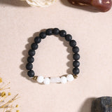 Cancer Rashi Bracelet with Black & White Rudraksha Beads l कर्क राशि (Free Size)