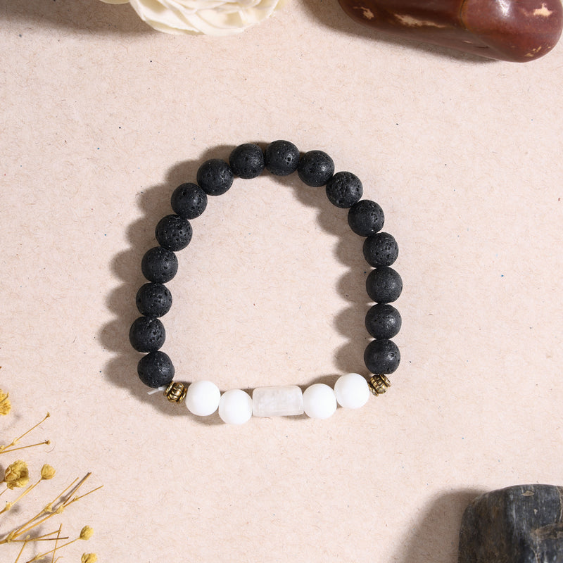 Cancer Rashi Bracelet with Black & White Rudraksha Beads l कर्क राशि (Free Size)
