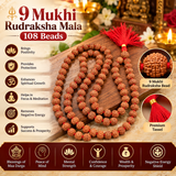 Certified 9 Mukhi 108 Beads Rudraksha Mala