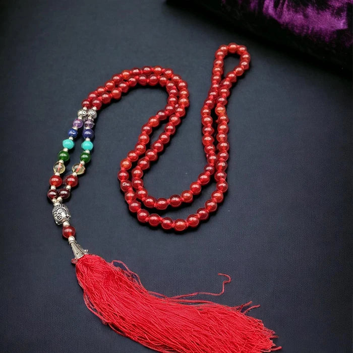 Gautam Buddha Red Stone Beads Mala