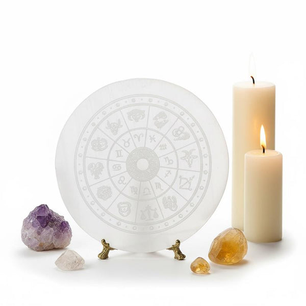 Selenite Charging Plate with Zodiac Signs
