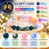Gemini Rashi Bracelet, Pink and Blue Beads