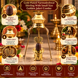 Gold Plated Narmadeshwar Shivling With Small Size Golden Jaleri Combo