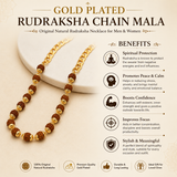 Gold Plated Rudraksha Chain Mala – Original Natural Rudraksha Necklace for Men & Women