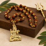 Gold Plated Shiva Shankar Bholenath Pendant Brass with Rudraksha Mala | Brass Shiva Locket for Men & Women
