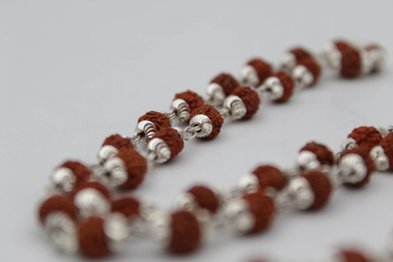 Original Silver Cap Rudraksha Mala 54 Beads (SMALL SIZE)