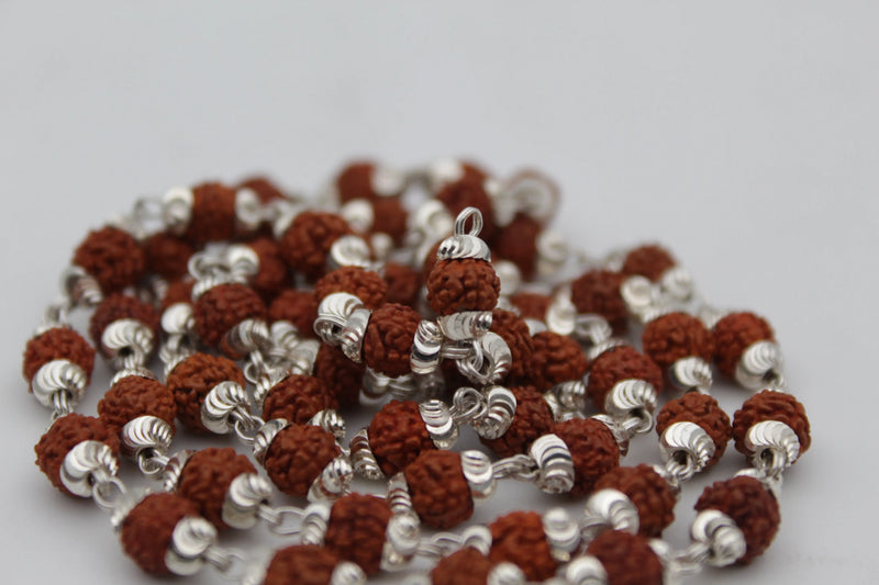 Original Silver Cap Rudraksha Mala 54 Beads (SMALL SIZE)