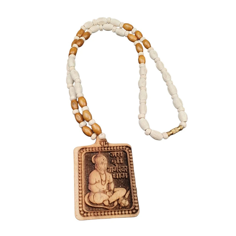 Jai Shree Bhageshwar Dham Tulsi Mala With Square Shape Wooden Hanumanji Pendant
