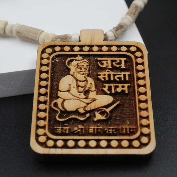 Jai Sita Ram Shri Balaji Dham Hanuman Ji Square Locket With Small Size Tulsi Kanthi Round Beads Mala