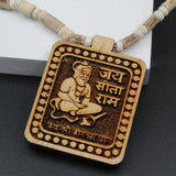 Jai Sita Ram Shri Balaji Dham Hanuman Ji Square Locket With Small Size Tulsi Kanthi Round Beads Mala