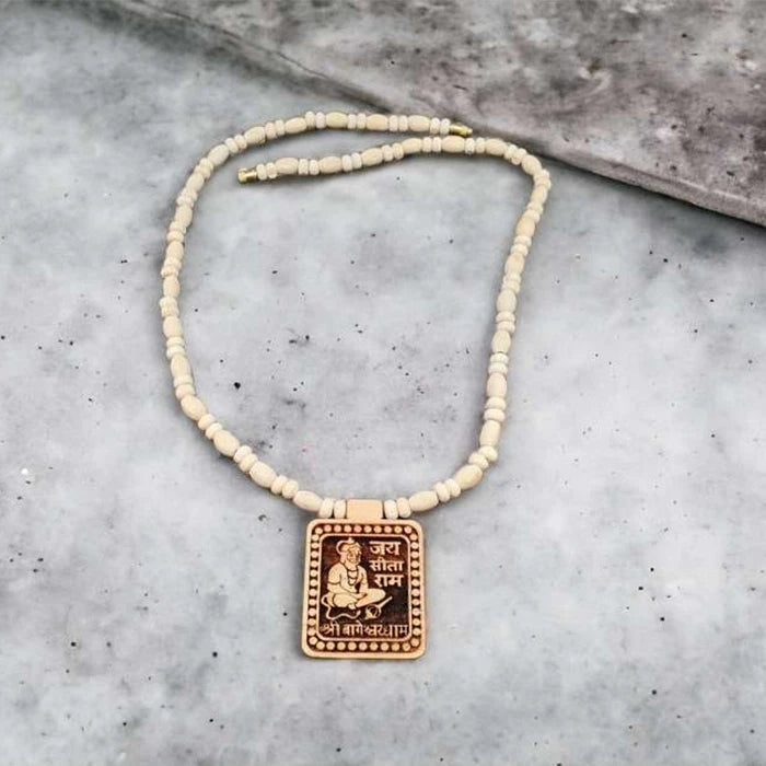 Jai Sita Ram Square Locket With Long Size Tulsi Kanthi Round Beads Mala