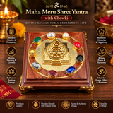 Maha Meru Shree Yantra with Chowki,  Meru Yantra for Puja & Spiritual Practice