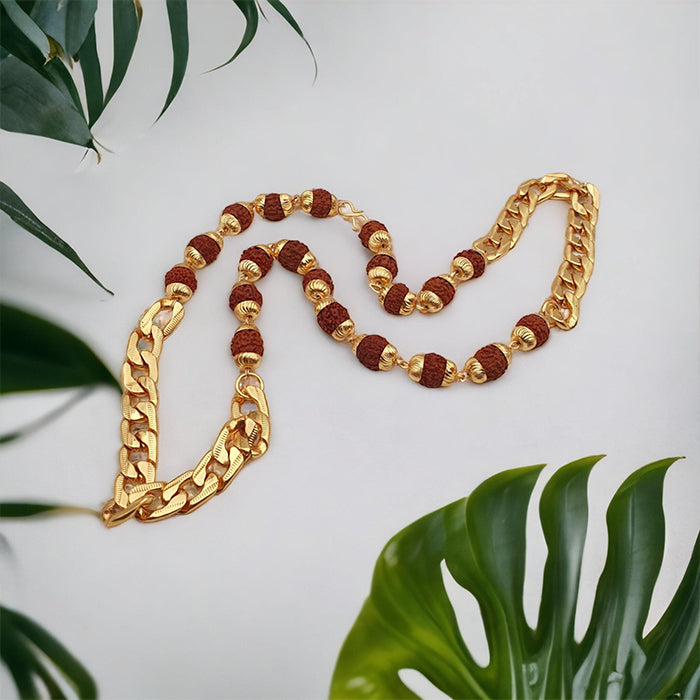 Gold Plated Rudraksha Chain Mala – Dharmsaar