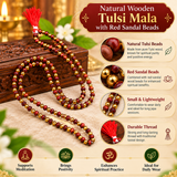 Natural Golden Small Beads Wooden Tulsi Mala with Red Sandal Beads (Small)