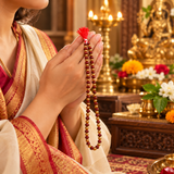 Natural Golden Small Beads Wooden Tulsi Mala with Red Sandal Beads (Small)