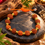 Natural Rudraksha Golden Cap Beads Bracelet