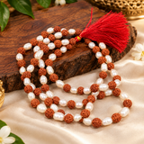 Natural Rudraksha with White Pearl Moti Mala
