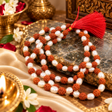 Natural Rudraksha with White Pearl Moti Mala