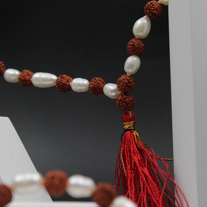 Natural Rudraksha with White Pearl Moti Mala for Men and Women