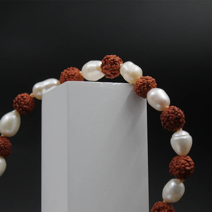 Natural Rudraksha with White Pearl Moti Mala for Men and Women