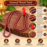 Natural Wood Tulsi Small Beads Mala with Red Sandal Beads