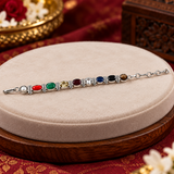 Navratan Natural Stone Pure Silver Chain Bracelet