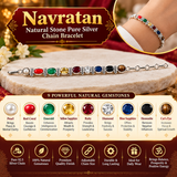 Navratan Natural Stone Pure Silver Chain Bracelet